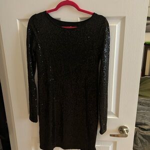 Black Sequin Long Sleeve Dress
